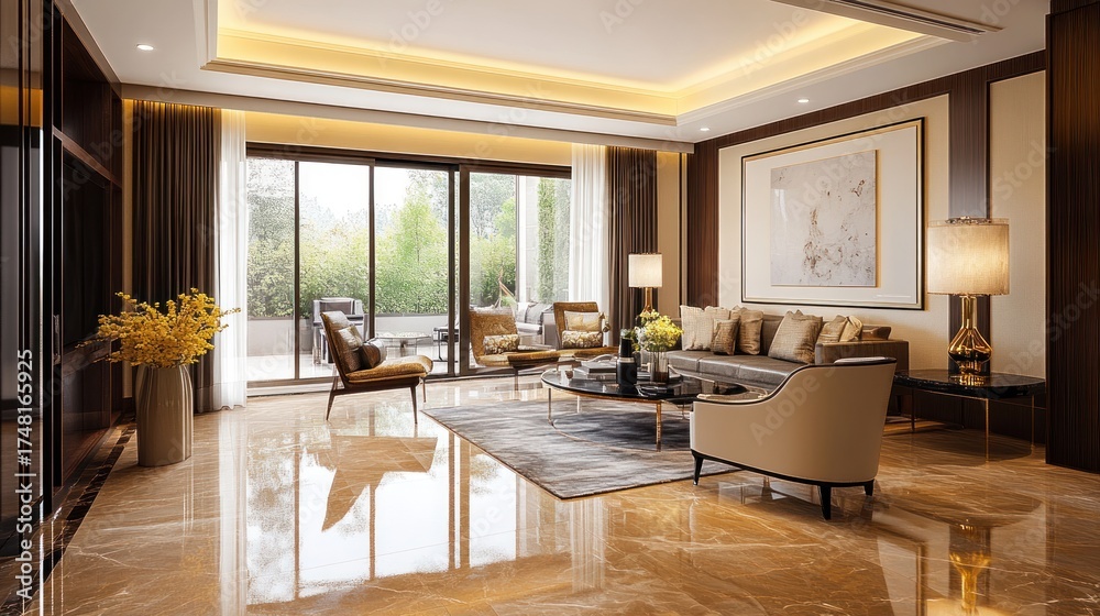 Fototapeta premium Luxury interior living room with open view
