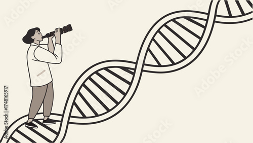 Scientist exploring DNA helix genetic research medical illustration science concept abstract background double helix gene chromosome biotechnology genomics molecular biology healthcare.