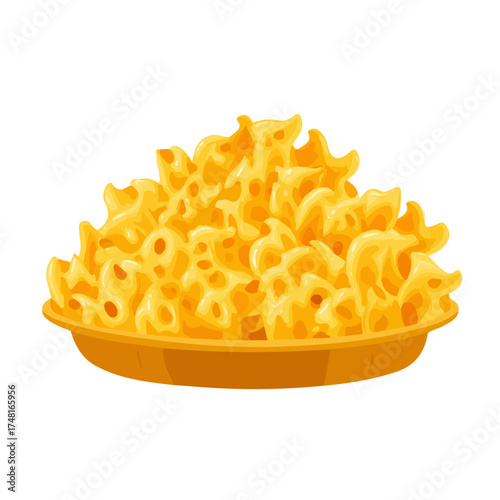 2D flat vector illustration of a Mac And Cheese, designed in a modern minimal style and isolated on a white background.
