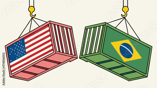 International Trade Shipping Containers Global Logistics Crane Cargo Import Export Business Transportation Freight Delivery Supply Chain World Trade Two Containers Hanging Containers.