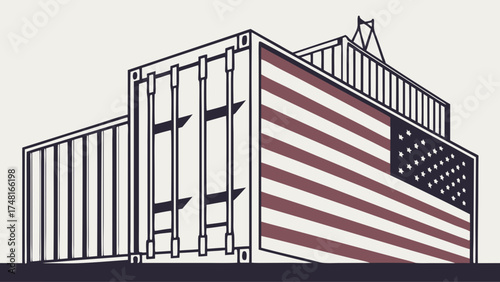 Shipping Container with Patriotism Design Cargo Freight Export Import Global Trade International Transport.