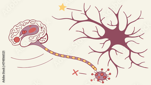 Simplified Illustration of Brain Neuron and Virus Interaction.