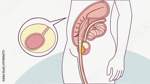 Male Reproductive System Anatomy Diagram Medical Illustration Healthcare Urology Human Biology Seminal Vesicle Prostate Gland Vas Deferens Epididymis Testicle Scrotum Penis Urethra.