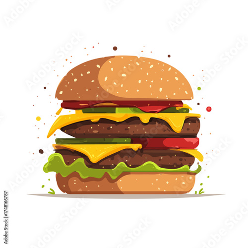 Flat 2D vector illustration of Hamburger in a simple and modern style, on a white background.