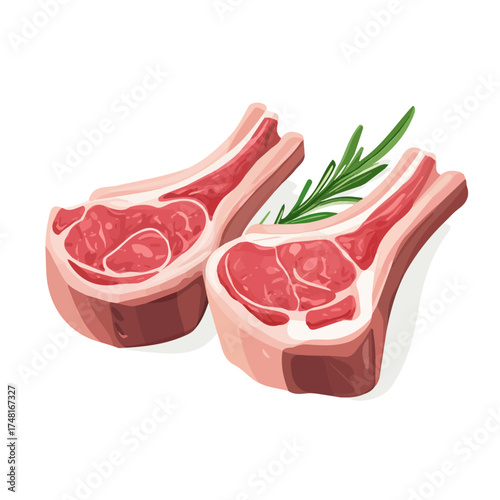Minimalist 2D flat vector design of a Lamb Chops, clean illustration with a white background.