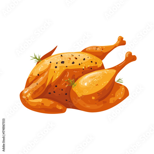 Jerk Chicken, 2D flat vector illustration, designed in a modern minimal style on a white background.