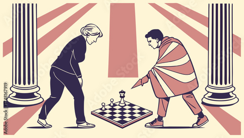 Strategic Chess Match Conceptual Illustration of Competition and Strategy.