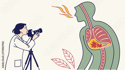 Medical Illustration Photographer Capturing Internal Organs with Camera on Tripod.