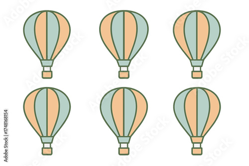 Seamless pattern of colorful hot air balloons in soft pastel colors floating across the sky