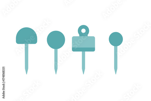 Set of four different styles of map location pins and pushpins for navigation and geographical applications