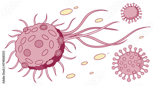 Microscopic Virus Illustration Cell Biology Medical Research Healthcare Science Background Vector Graphic Infectious Disease Virology Pandemic Epidemic Cellular Structure Microbiology.