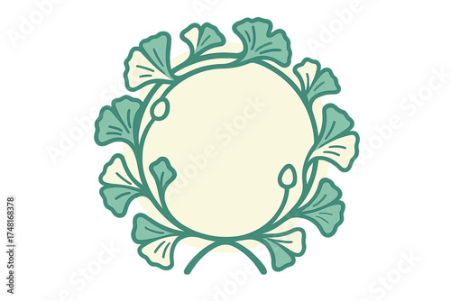 Stylized ginkgo biloba leaf wreath frame border with Art Nouveau aesthetic
