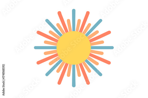 Abstract sunburst design with colorful geometric rays radiating from a yellow circle