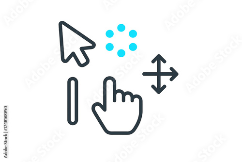 Set of user interface mouse cursors and interaction symbols for web and application design