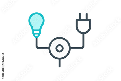 Glowing light bulb connected to an electrical power source plug symbolizing idea and energy