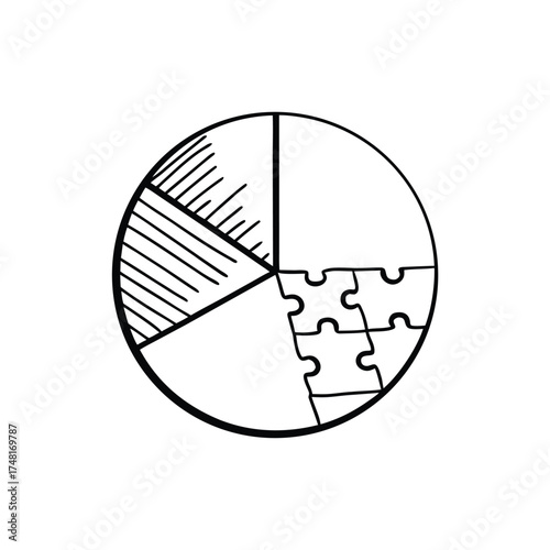 Pie Chart Diagram With Different Segments: Analysis, Stats, Progress, Data Visualization, Round Graph, Sectioned Circle Icon For Infographics, Presentation
