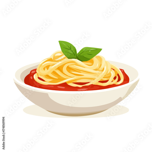 Pasta With Sauce, 2D flat vector illustration, designed in a modern minimal style on a white background.