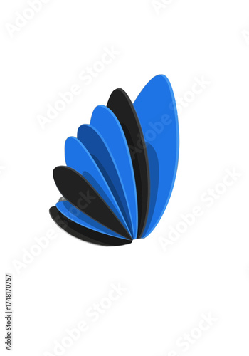 Modern Abstract Blue and Black Layered Fan Design