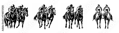 Dynamic horse racing scene with jockeys in full gallop capturing speed and competition