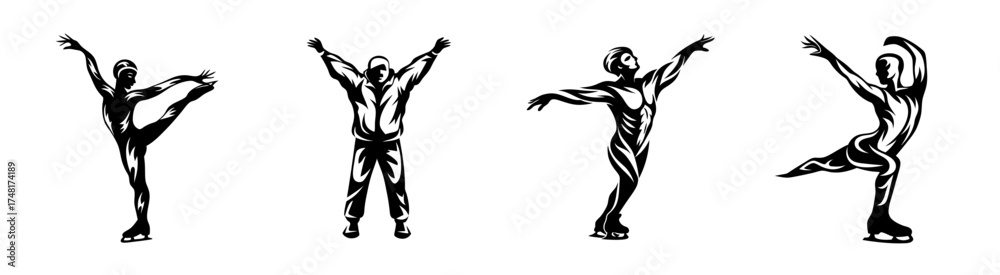 Fototapeta premium Four dynamic abstract ice skating figures captured mid-performance on