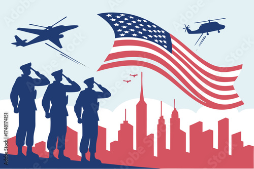 Saluting Silhouettes Set – Military Soldier Vector Illustration on White Background