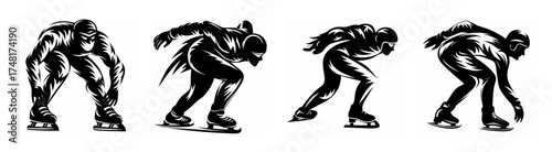 Dynamic speed skaters capture motion in a striking black and white artistic portrayal