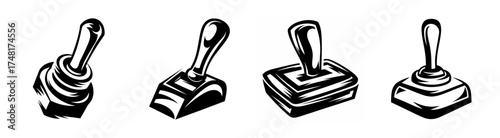 Collection of four textured toggle switches and joysticks for electronic control and design elements