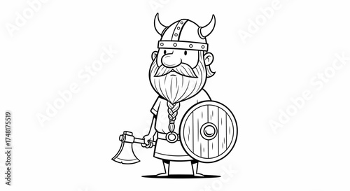 Cartoon Viking character holding an axe and shield, ready for battle.