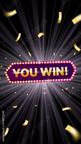 You Win Celebration Screen with Confetti and Lights