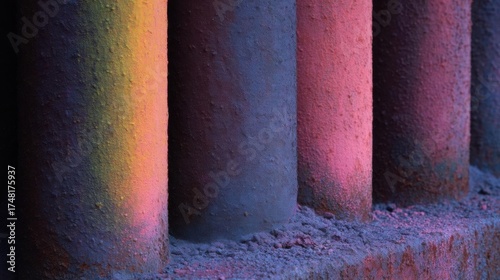 Wallpaper Mural Row of six tall, cylindrical pillars with a textured surface. the pillars are arranged in a vertical line, with the tallest pillar on the left and the shortest on the right. Torontodigital.ca