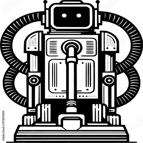 Retro Robot Icon: A retro-style illustration of a robot. The image evokes a sense of nostalgia and futuristic technology.