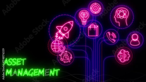 Glowing Asset management. Business, concept, digital, display, finance financial information internet, investment management..