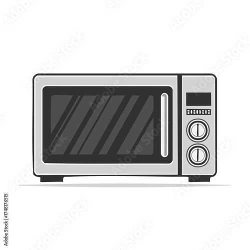 Modern kitchen appliance microwave oven with digital display and control knobs