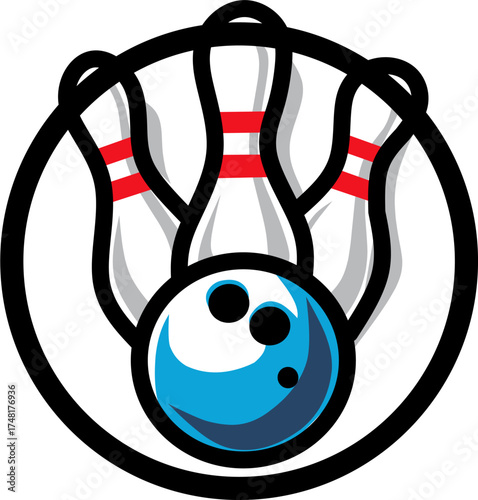 vector illustration of Bowling Ball Striking Pins Icon, isolated on white