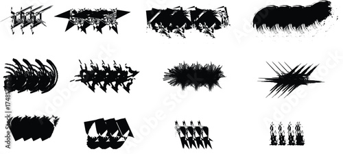 Abstract Black Ink Brush Strokes & Splatters: Artistic Grunge Textures & Design Elements for Creative Projects & Graphic Design