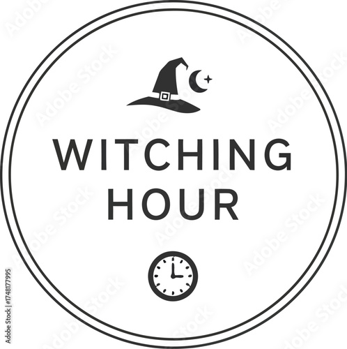 Vector art of witching hour logo with hat and moon icon