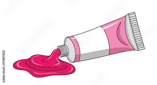 A tube of bright pink paint is spilling out onto a surface.