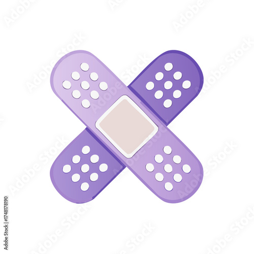 Purple adhesive bandages crossed symbol of first aid healing and protection