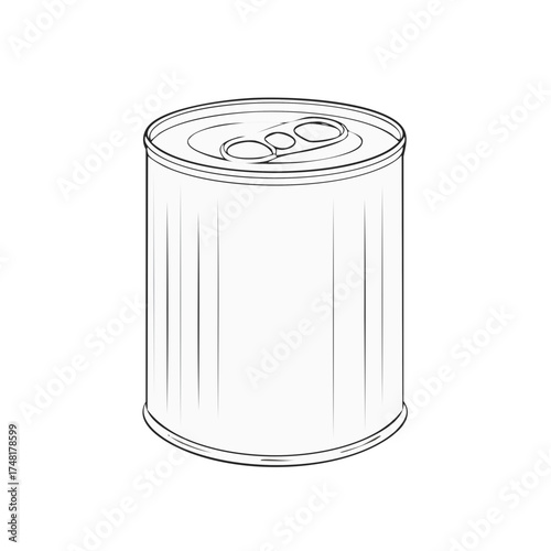 Outline Drawing of Metal Food Can Ready to Open for Packaging Purposes
