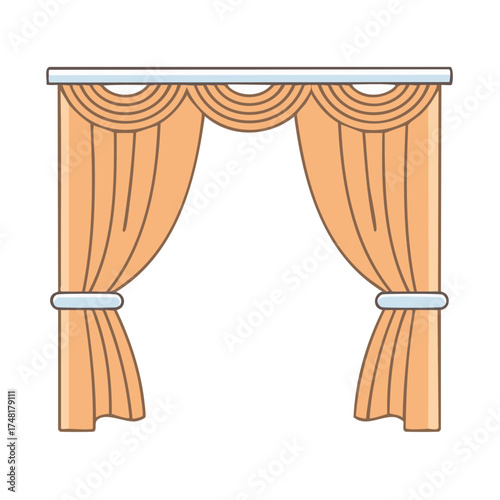 Elegant drapery with swags and tie backs in a soft peach hue