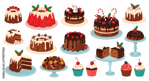 A festive collection of delicious pixel art cakes and cupcakes perfect for holiday celebrations