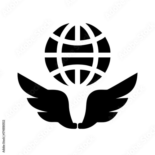 Globe with wings representing worldwide travel