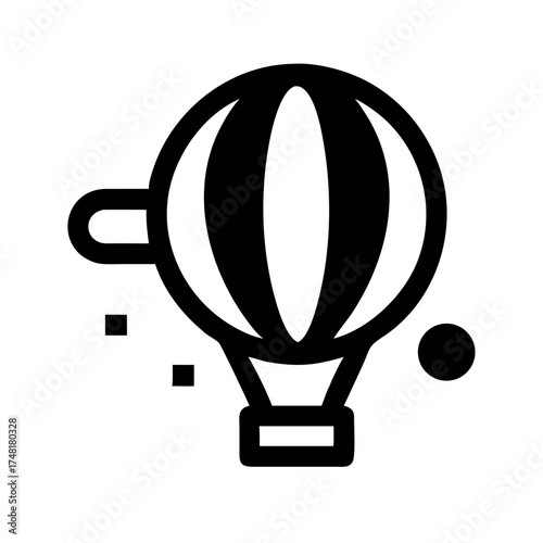 A black and white illustration of a hot air balloon