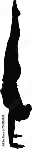 Silhouette of a person doing a handstand isolated on white background, showcasing strength, balance, and control in a gymnastic feat