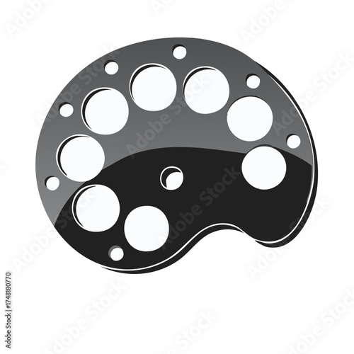 Monochrome Artistic Palette with Circular Wells for Mixing Colors and Pigments