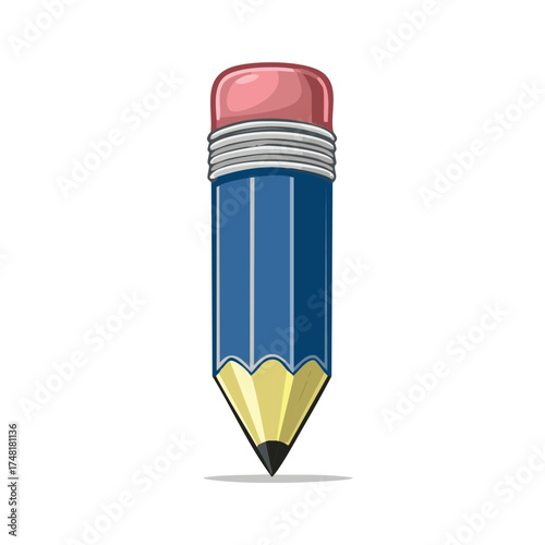Blue pencil with pink eraser sharp point drawing tool illustration