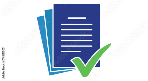 Document with a green checkmark, symbolizing approval or completion, isolated on transparent background