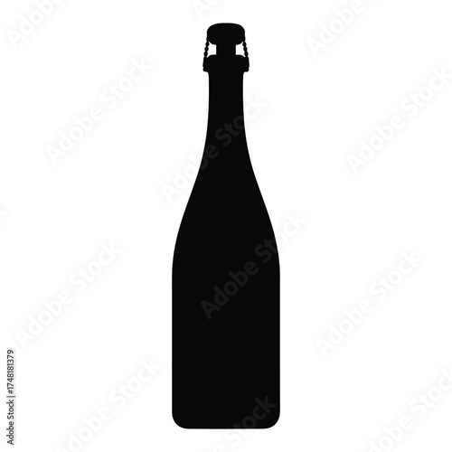 Simple black silhouette of a tall elegant champagne bottle with a dark cap