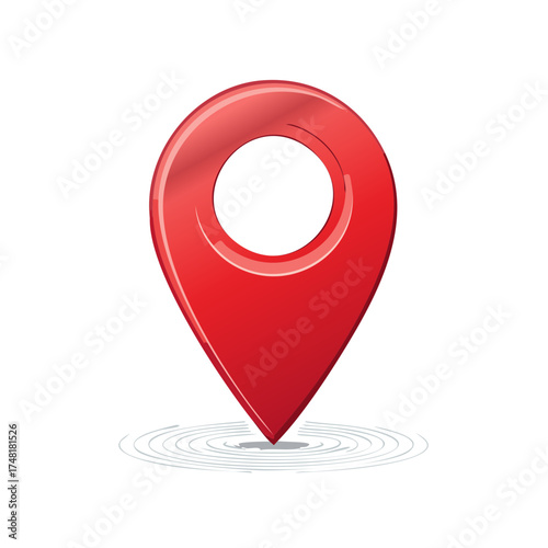 Red Location Pin Pointing Downward With Circular Ripples, Navigation and Location Services Illustration