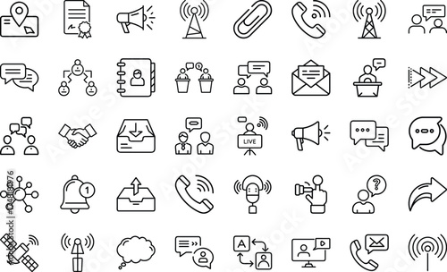 Communication And Chat Symbols icon set. With Message Call, communication, chat, message, talk, call, connection, email, network, speech And Connection Design Vector Icon Set On White Background